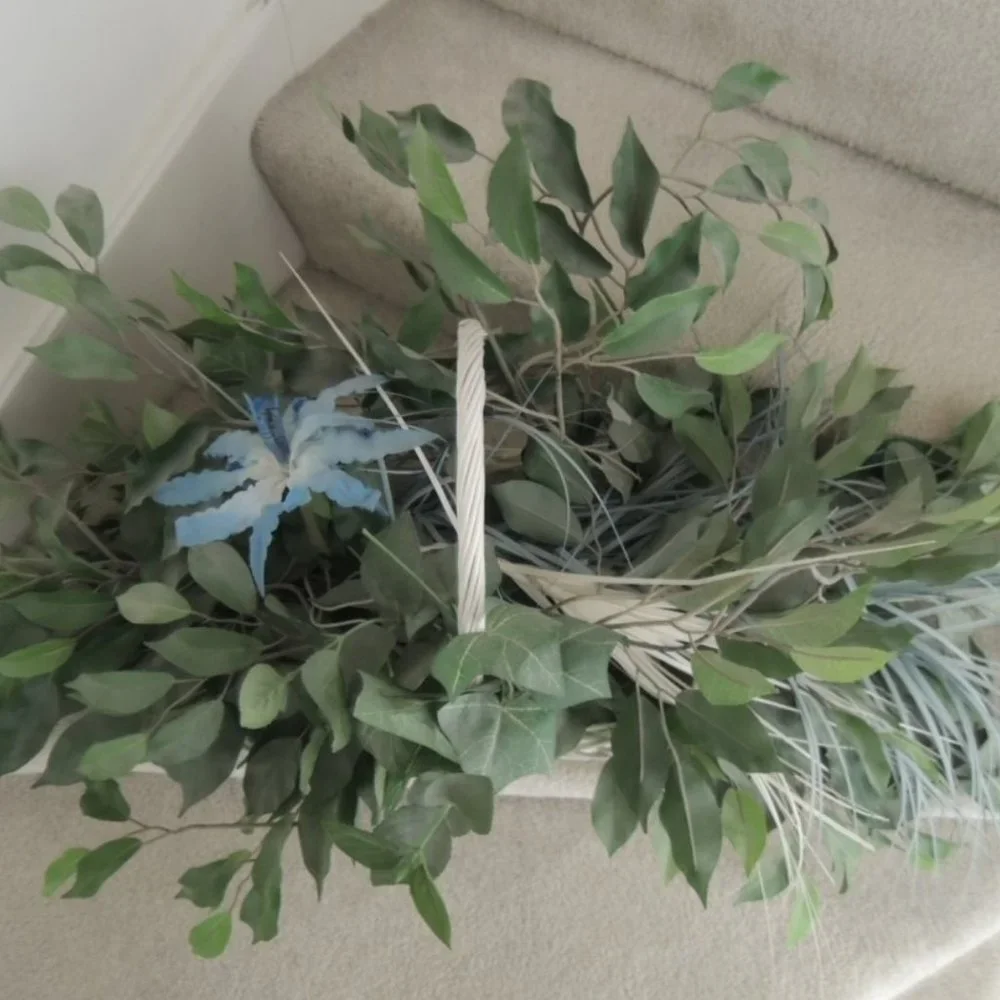 Fake Plant in Basket Artificial LOOKS REAL Iris + Frond Accents $180 Value EUC